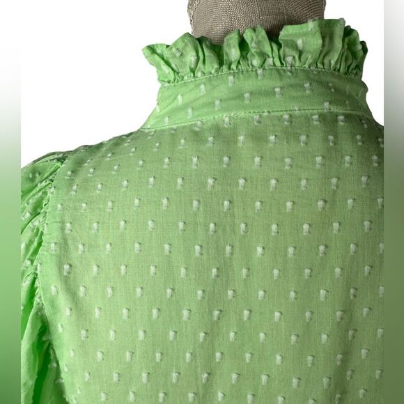 Never A Wallflower Lime Green Sherbet Swiss Dot Peasant Top - Picture 8 of 11